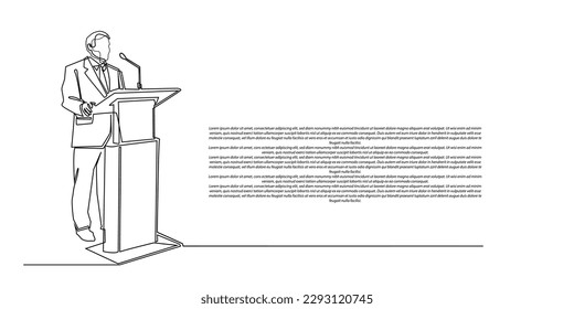 continuous line of speeches at the podium. a single line conveys the welcome, the essence of the event. series of official events in the office