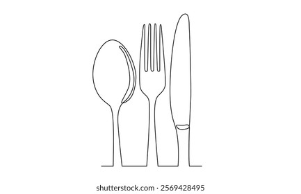 continuous line of spoon, fork and knife illustration