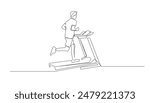 continuous line of sportive man running on a treadmill.one line drawing of a sportive man running on a treadmill in a fitness center or at home.single line vector illustration.