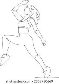 continuous line of sporty women runners on white background