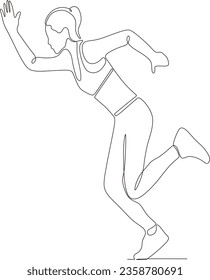 continuous line of sporty women runners on white background