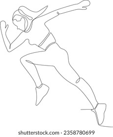 continuous line of sporty women runners on white background