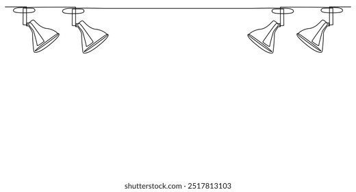 linha contínua de luzes de palco.desenho de uma linha de luz suspensa para iluminação de palco.ilustração vetor linha única.fundo branco isolado