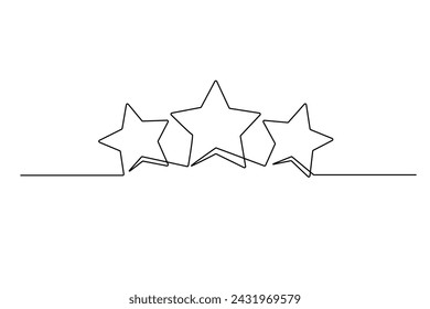 línea continua de estrellas.vector de una sola línea de tres estrellas.icono de estrella dibujado en una línea