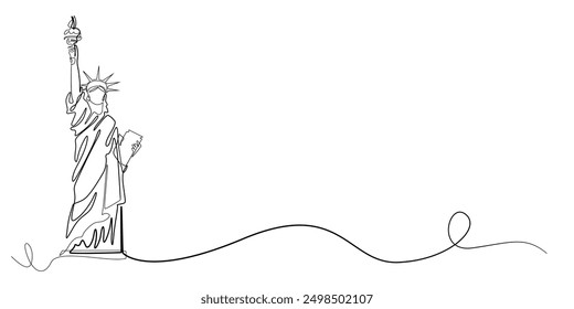 continuous line of the statue of liberty.one line drawing of the statue of liberty in New York, United States. symbolizes the independence, freedom and liberty of the United States. Single line vector