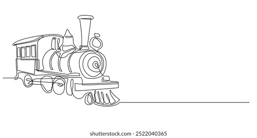 continuous line of steam train.one line drawing of steam train locomotive.single line vector illustration.isolated white background