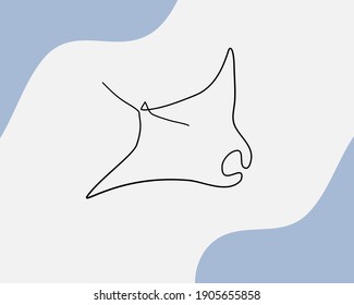 Continuous Line, Stingray(Eagle Ray) Swimming. Drawing Of Set Ocean. (Vector Illustration One Line Drawing)