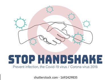 Continuous line  stop handshake Coronavirus 2019-nCoV, covid-19
, MERS-Cov (middle East respiratory syndrome coronavirus), 2019-nCoV, 