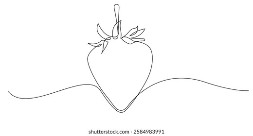 continuous line of strawberry fruit.one line drawing of strawberry.single line vector illustration of fruit and vegetable concept.isolated white background