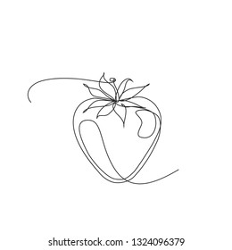 Continuous line strawberry for grocery store, printing on posters and banners. Linear style