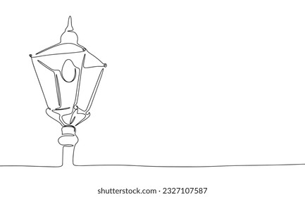 Continuous line Street lamp art. Single line Street lamp concept. Line art, outline, banner in minimalism style. Vector illustration