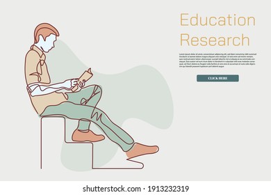 Continuous line student reading a book Simple line education learning concept hand drawn vector illustration