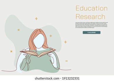 Continuous line student reading a book Simple line education learning concept hand drawn vector illustration