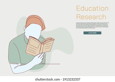 Continuous line student reading a book Simple line education learning concept hand drawn vector illustration