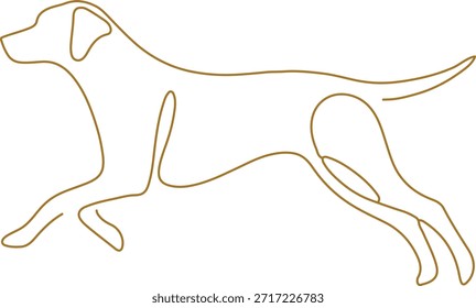 Dibujo de estilo de línea continua de un perro en movimiento con cuerpo estirado y zancada animada.