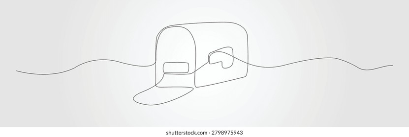Continuous line style of empty open rural metal mailbox. Suitable for graphic designs, print materials, websites, and more.