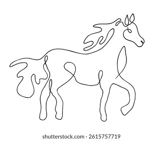 Continuous line style horse. Standing animal linear art drawing