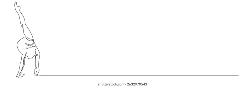 continuous line style illustration of an athlete doing acrobatics, single line.