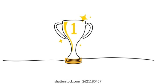 Troféu Estilo Linha Contínua com Número Um. Prêmio Champion Design Minimalista Vetor Art.