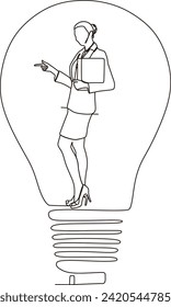 continuous line of stylish office worker woman inside lamp