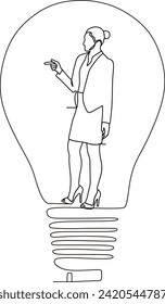 continuous line of stylish office worker woman inside lamp