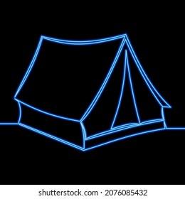 Continuous line Summer camp tent neon concept