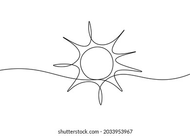 Continuous line sun art. Single line sketch sunny summer travel concept. Icon hot bright sky weather happy holiday vacation element vector illustration - Shutterstock ID 2033953967