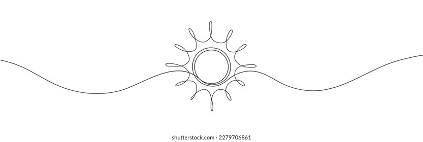 Continuous line sun art. Single line sketch sunny summer travel concept. Icon hot bright sky