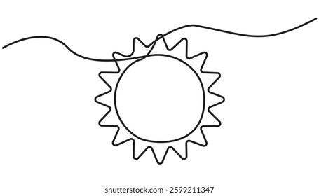 Continuous line sun art. Single line sketch sunny summer travel concept. Icon hot bright sky weather happy holiday vacation