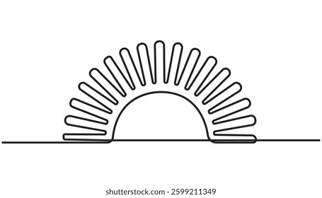 Continuous line sun art. Single line sketch sunny summer travel concept. Icon hot bright sky weather happy holiday vacation