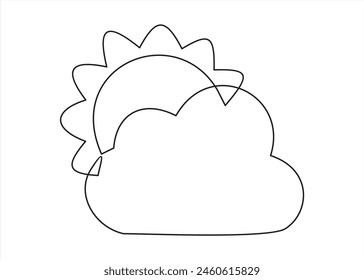 Continuous line sun cloud art. Single line sketch sunny summer travel concept. Icon cloudy sky weather happy holiday vacation element vector illustration
