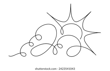 Continuous line sun and cloud vector isolated
