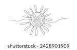  Continuous line Sun doodle icon with editable stroke. Vector hand drawn illustration isolated on white background.