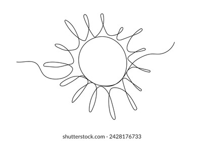 Continuous line Sun doodle icon. Vector line summer sunshine illustration isolated on white background.