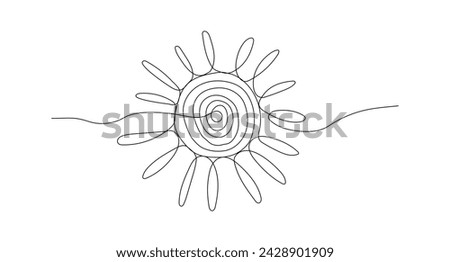  Continuous line Sun doodle icon with editable stroke. Vector hand drawn illustration isolated on white background.