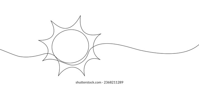 Continuous line sun summer art one sunshine outline icon single light. Travel sun doodle hand abstract line sketch weather logo silhouette element sunrise linear season sea nature. Vector illustration