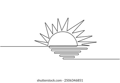 Continuous line sun summer art one sunshine outline icon single light. Travel sun doodle hand abstract line sketch weather logo silhouette element sunrise linear season sea nature. Vector illustration