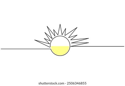 Continuous line sun summer art one sunshine outline icon single light. Travel sun doodle hand abstract line sketch weather logo silhouette element sunrise linear season sea nature. Vector illustration