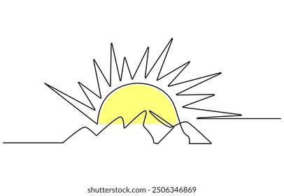 Continuous line sun summer art one sunshine outline icon single light. Travel sun doodle hand abstract line sketch weather logo silhouette element sunrise linear season sea nature. Vector illustration