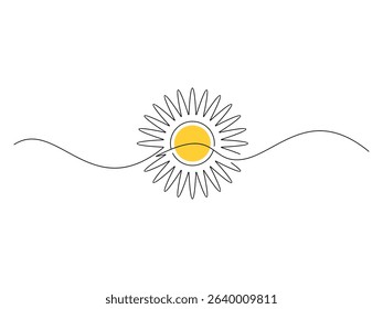 Continuous line sun summer design, vector illustration, isolated on transparent background