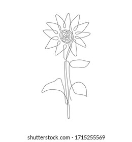 Logo de la línea continua de girasol. Ilustración vectorial de línea de dibujo automático de girasol. Trazo editable