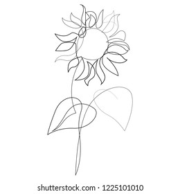 Continuous line sunflower logo. Sunflower single line vector illustration.