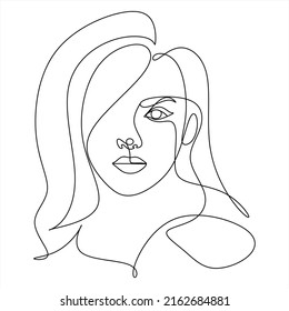 Continuous line Surreal Faces, drawing set faces and hairstyles, fashion concept, minimalist female beauty, vector illustration. Contemporary portrait     