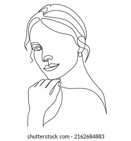Línea continua Rostros surrealistas, rostros y peinados de conjuntos de dibujo, concepto de moda, belleza femenina minimalista, ilustración vectorial. Retrato contemporáneo     