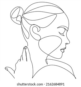 Línea continua Rostros surrealistas, rostros y peinados de conjuntos de dibujo, concepto de moda, belleza femenina minimalista, ilustración vectorial. Retrato contemporáneo     