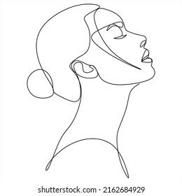 Continuous line Surreal Faces, drawing set faces and hairstyles, fashion concept, minimalist female beauty, vector illustration. Contemporary portrait     