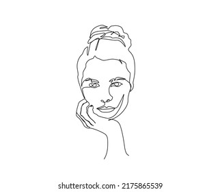 Continuous line of surreal faces , drawing of set faces and hairstyle, fashion concept, woman beauty minimalist, vector illustration. Poster and wall art design outline design concept.