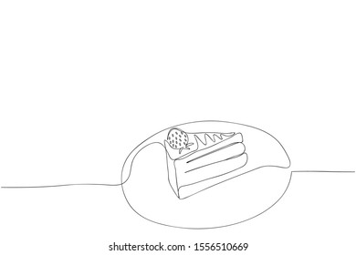 Continuous line sweet strawberry cake hand drawn simple line vector illustration