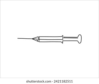 Línea Continua De La Aguja De La Jeringa. Inyección En Una Línea De Articulación De La Jeringa De La Needle En Forma De Articulación.