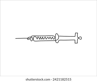 Línea Continua De La Aguja De La Jeringa. Inyección En Una Línea De Articulación De La Jeringa De La Needle En Forma De Articulación.